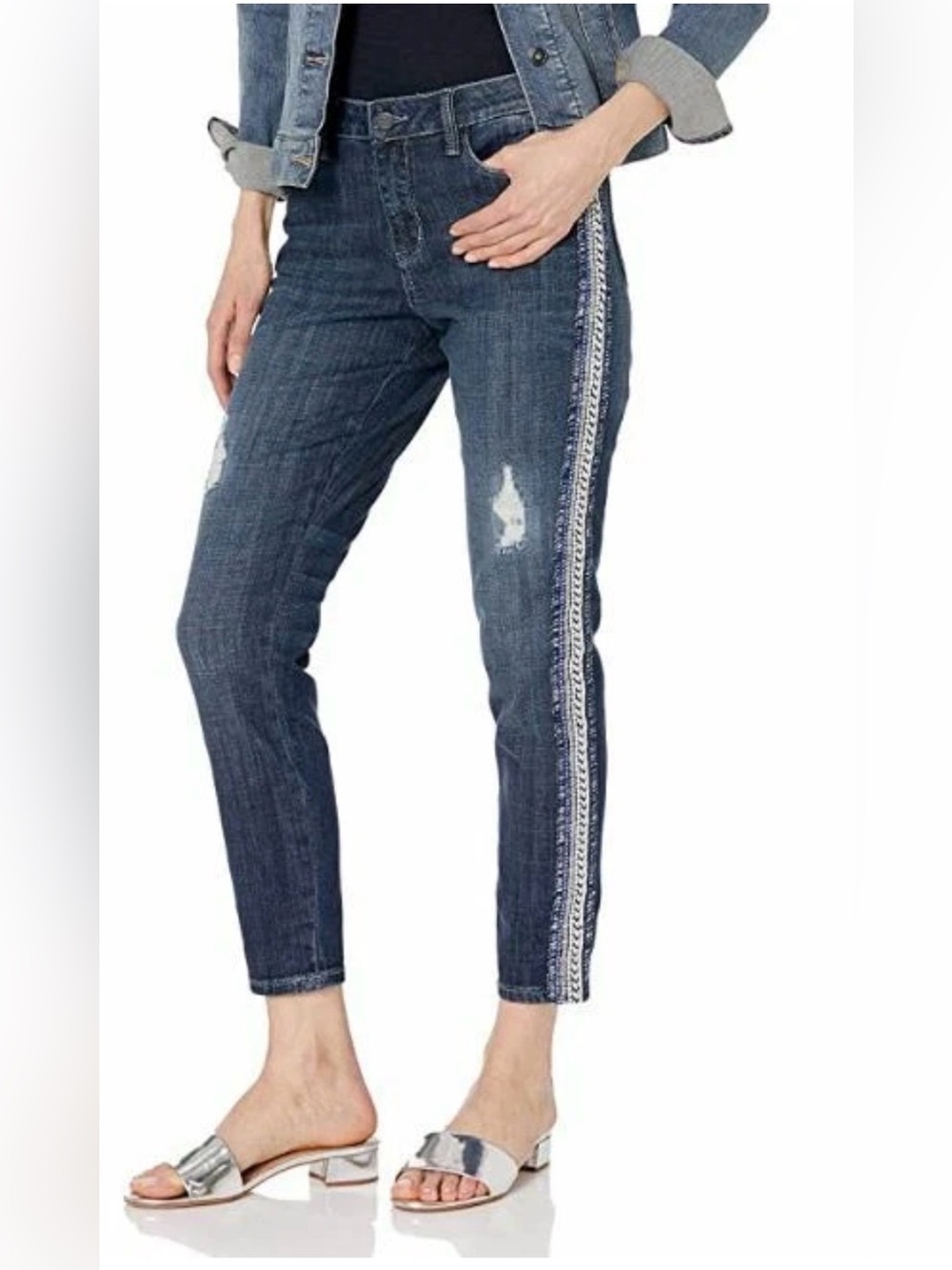 Laurie Felt Classic Denim Embellished Stripe Girlfriend Jeans Size 20W NWOT